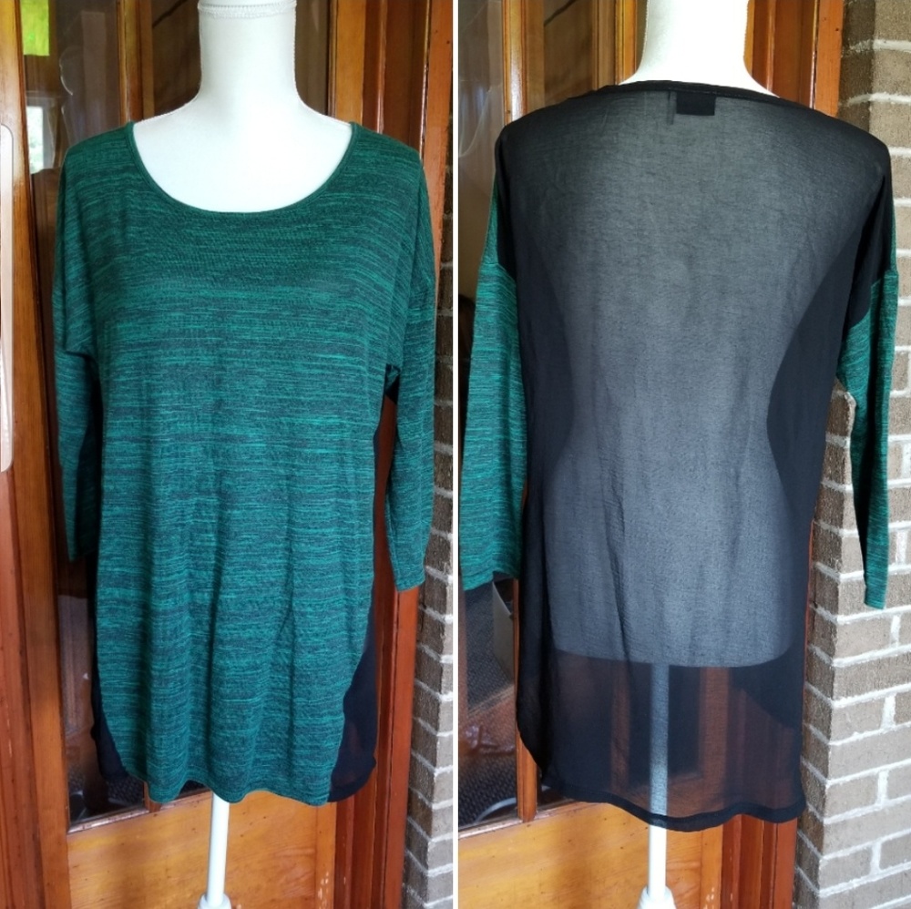 Sparkle & Fade Heathered Teal Sheer Back Top